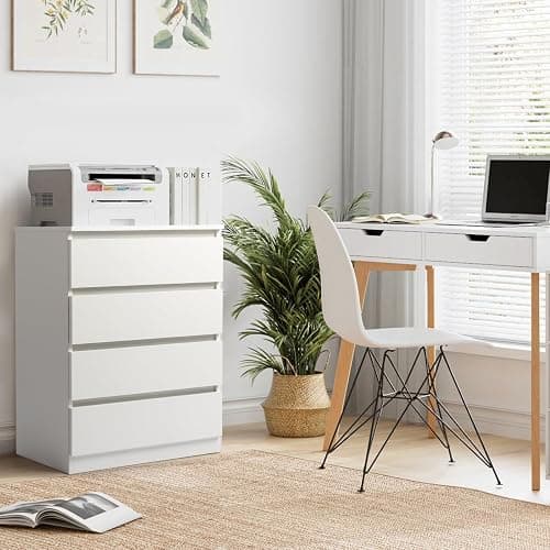 GODECOR Dresser for Bedroom, Modern Wood Dresser Chest of Drawers, No Handle Storage Cabinet for Girls, Anti-Tipping Device, Living Room, Home Office, Hallway Organizer (White, 4 Drawers) thumbnail 5