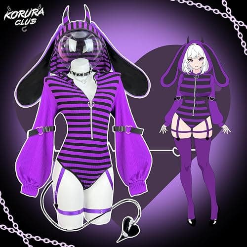 KORURACLUB Bunny lingerie Cosplay lingerie Stripe Costume Demon Bunny Sexy Bodysuit jail costume thumbnail 6