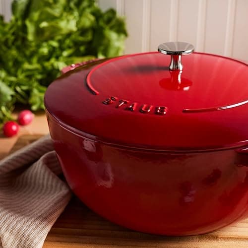 Staub Cast Iron Essential French Oven, Dutch Oven, 5-quart, serves 5-6, Made in France - Cherry thumbnail 2
