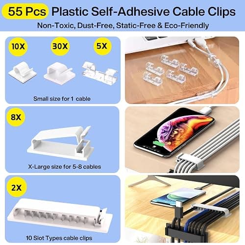 [313Pcs] Cable Management Kit, 67 Adhesive Cable Clips, Topavatop Desk Cord Organizer, 22 Reusable Cable Strap, 4 Cable Sleeve Split, 200 Nylon Cable Zip Ties with 20 Mounts for TV Office Home, White thumbnail 2