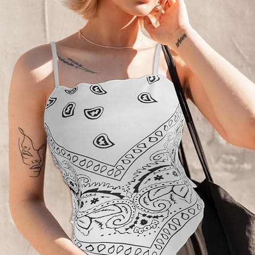 Geyoga 3 Pcs Women's Paisley Print Tube Tops, Tie Back French Knot Hanky Hem Cami Tank Top, Handkerchief Cropped Top thumbnail 7