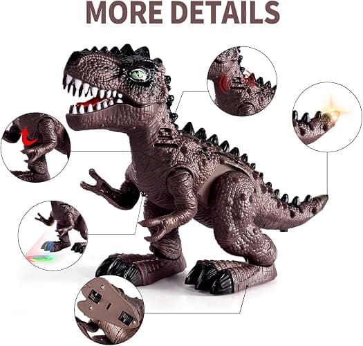TEMI 3 Pack Electrical Walking Dinosaur Toys for Toddlers 2-4 3-5 Years with Sound and Light Up, Toddler Robot Dinosaur, Brachiosaurus, Stegosaurus Dinosaur Figures for Kids thumbnail 7