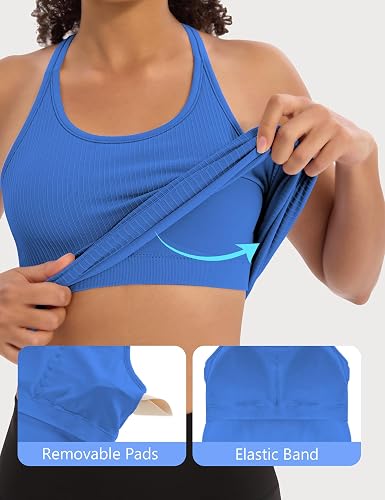Missclub 3 Pack Workout Tank Tops for Women with Built in Bra Ribbed | with Removable Pads, Seamless, Racerback, Scoop Neck, Athletic Running Gym Yoga Tops, High Stretch Fabric, Hip Length, Soft thumbnail 5