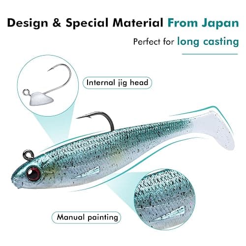 TRUSCEND Easy Catch Pre-Rigged Soft Lures, Unique Vibrating Swim Action and Trembly Sinking Move for More Bites, Amazing Soft Swimbait for Family Fishing, Fishing Lures for Bass Trout Crappie Walleye thumbnail 4