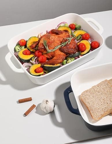 Sweejar Ceramic Bakeware Set, 9x13 Rectangular Baking Dish for Cooking, Kitchen, Cake Dinner, Banquet and Daily Use, Casserole Dishes for Oven Porcelain Baking Pans(White) thumbnail 7