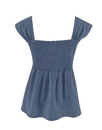 Bingerlily Girls Summer Casual Tops Square Neck T Shirts Cute Smocked Top Tees thumbnail 3
