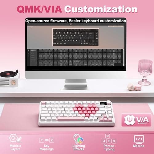 YUNZII B75 PRO MAX QMK/VIA Wireless Mechanical Keyboard,75% Layout with Screen and Knob,Custom Hot Swap Gasket,Creamy Pre-lubed Switches,Bluetooth/Type-C/2.4G for Win/Mac (White Heart,Candy Switch) thumbnail 6