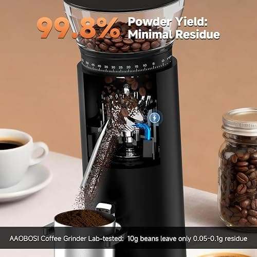 AAOBOSI Coffee Grinder, Cordless Coffee Bean Grinder with 60 Grind Settings,Conical Burr Coffee Grinder Suitable for Indoor Home,Office & Outdoor Camping,Travel Use,Anti-Static,5-98s Timer. thumbnail 7