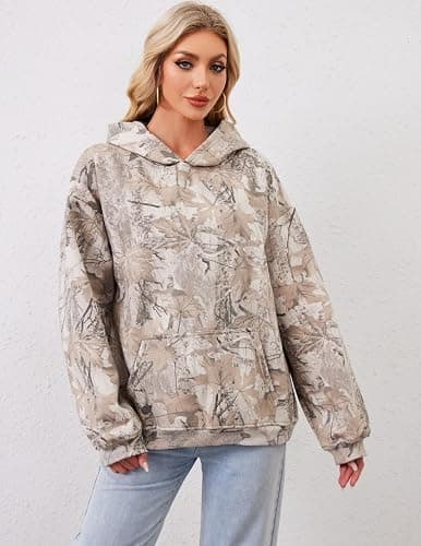 Anoumcy Camo Hoodie Womens Maple Leaf Fleece Hooded Sweatshirt Oversized Camouflage Hoodies For Women Trendy thumbnail 2