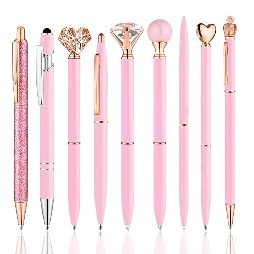 BESARTE 9 Pcs Pink Pens With Pen Holder for Desk, Fancy Pens Pink Mom Gifts Desk Accessories for Weddings Parties Mothers Day Gifts for Mom Wife thumbnail 4