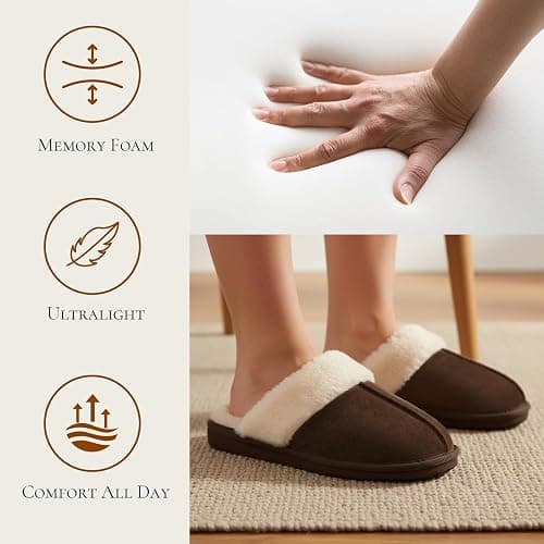 OOW Fuzzy Slippers for Women Cozy Faux Fur House Shoes Memory Foam Slippers | Winter, Warm Slippers, Indoor and Outdoor thumbnail 6
