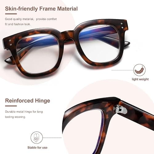 Madison Avenue Oversized Blue Light Blocking Glasses for Women Fashion Blue Light Blockers Anti Eyestrain & UV Protection Computer Eyeglasses (Dark Tortoiseshell) thumbnail 4