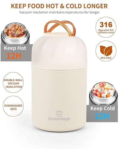 Dreamhigh® Thermos Alimentaire Chaud 850 ml, Acier Inoxydable Boite Repas Isotherme avec Poignée, boite alimentaire isotherme avec Cuillère, sans BPA, pour Ecole, Bureau, Camping (Blanc) thumbnail 4