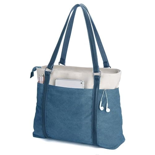 Women Laptop Tote Bag for Work Lightweight Splice Canvas 15.6 Inch Handbag Purse - Image 1
