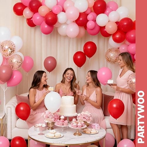 PartyWoo Pink and Red Balloons 66pcs 12 Inch Hot Baby Pink Matte Red White Gold Confetti Balloons for Valentine's Day Engagement Wedding Bachelorette Girl Princess Birthday Party Decorations thumbnail 2