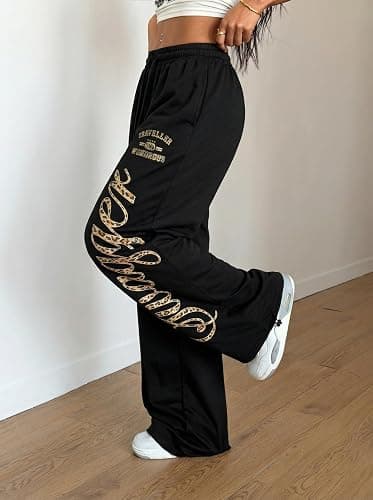 ZAFUL Womens Wide Leg Sweatpants Y2K Gothic Graffiti High Waisted Lounge Pants Athletic Joggers Pants with Pockets thumbnail 3