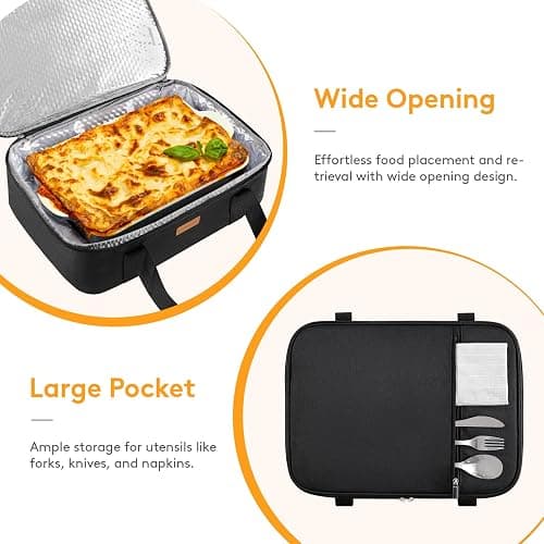 LUNCIA Insulated Casserole Carrier for Hot or Cold Food, Lasagna Lugger Tote for Potluck Parties/Picnic/Cookouts, Fits 9"×13" Baking Dish, Black thumbnail 5