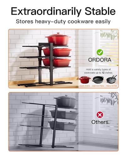 ORDORA Pots and Pans Organizer Rack for Cabinet, 15.83" Height 8-Tier Heavy Duty 120LBS Pot Pan Organizer under Cabinet Adjustable for Dutch Oven, Cast-iron Pan, Heavy Skillets Griddles, Shallow Pot thumbnail 6