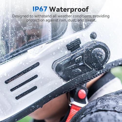 WeClear L1 Motorcycle Bluetooth Headset, Wireless V5.3 HD Audio Speakers, IP67 Motorcycle Headphones, Hands-Free Call/Music/GPS/Fast Charging/Noise Cancellation, Single Person Use thumbnail 6