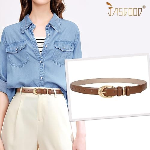 JASGOOD Women Leather Belt for Jeans Pants Fashion Ladies Skinny Faux Leather Dress Belt - Brown - Fit Waist Size 27"-31" thumbnail 2