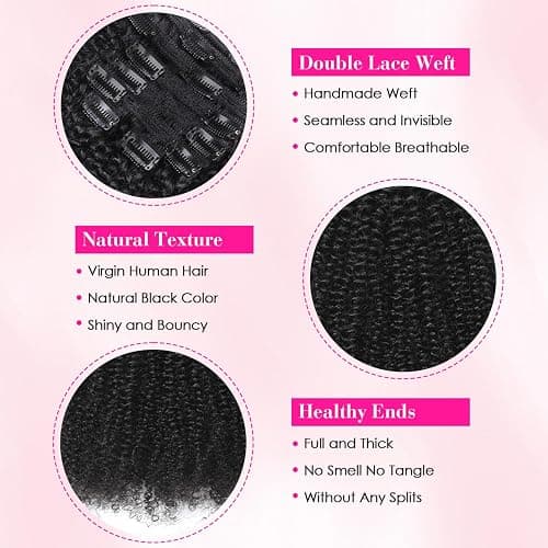 Afro Kinky Curly Clip In Hair Extensions 120g 100% Virgin Human Hair for Black Women 4B 4C Natural Black Seamless Clip Ins Double Weft Thick Ends 8Pcs 20 Clips 16 Inch thumbnail 3
