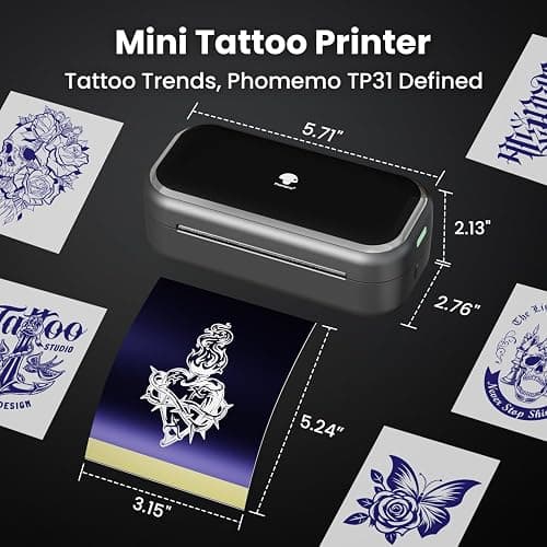 Phomemo TP31 Mini Tattoo Stencil Printer,Bluetooth Tattoo Printer with 30pcs Transfer Paper,Tattoo Machines Printers for Tattoo Beginners & Artists Temporary Tattoo Maker thumbnail 8