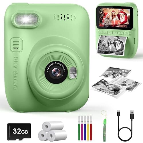 Kids Instant Print Camera, 3.0-inch HD Screen 32MP Photo Instant Digital Camera Christmas Birthday Gifts Toys for Children Girls Boys Age 3-12 - Green - Image 1