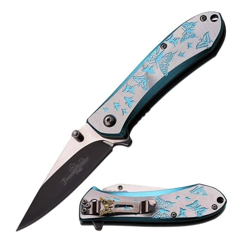 Butterfly pocket knife w/ blue/silver handle - Image 1