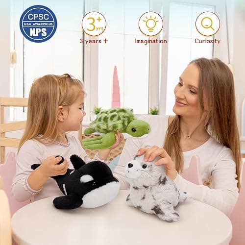 MaoGoLan 6Pcs Sea Animal Plush Toys Ocean Stuffed Animals for Kids, Large Bulk Party Favors with 10'' Plush Whale Shark Turtle Seal Orca Octopus, Classroom Decorations Christmas Valentine's Day Gifts thumbnail 4