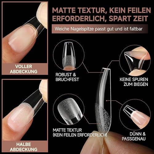 UNA GELLA Ballerina Tips für Gelnägel, 216 Stück 12 Größen Soft Gel Press on Nail Tips Full Cover Fake Nägel Set für Nagelverlängerung Halb Matt DIY Art Home thumbnail 4