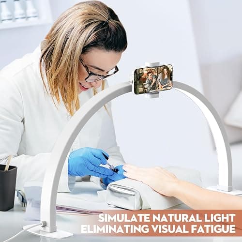 SLYFTE Premium Large Half Moon LED Light for Nail Tech, Foldable Arch Light for Nail Desk Lamp with Phone Stand Perfect for Manicure Handicraft Lighting (White, Large) thumbnail 4