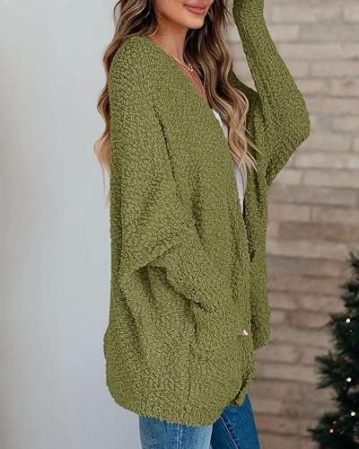 Saodimallsu Women's Chunky Popcorn Cardigan Oversized Open Front Boyfriend Batwing Long Sleeve Fuzzy Knit Sweaters thumbnail 5