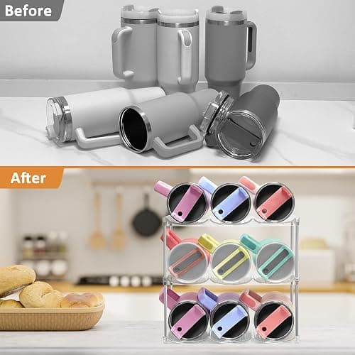 Water Bottle Organizer for Stanley 40 oz Tumbler - Stackable Water Bottle Holder for Cabinet Pantry Kitchen Organizers and Storage for Stanley Cup Holder Accessories, Tumbler Organizer Storage Rack thumbnail 5