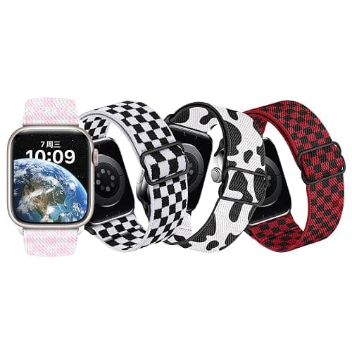 MITERV Stretchy Nylon Loop Bands Compatible with Apple Watch 38mm-49mm, iWatch Series 1-10, SE, Ultra; Sport Loop Design; Unisex; Black with Red, Graphic Print; 9.5 inches; Adjustable Fit thumbnail 4