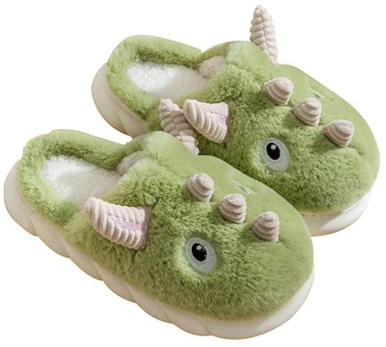 LANFIRE Pantoufles de dinosaures Chaussons en peluche pour femmes Chaussons animaux Chaussons hiver chauds - Image 1