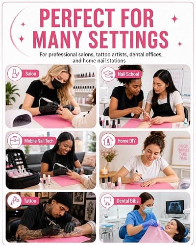Makartt Disposable Nail Mats: 20 Pcs Foldable Nail Paper Towels for Table Acrylic Practice Sheet 3 Ply Waterproof Nail Art Table Mats Clean Pads for Salon Manicure Tattoo Pink thumbnail 7
