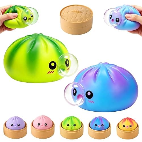 Colorful Bule Green Random Squishy Dumplings Mystery Box,New Dumplings Squishys Blow Bubbles,Toy Dumplings Stress Balls Fidget Sensory Balls,Rainbow Dumplings,Cute Anxiety Relief Fidget - Image 1