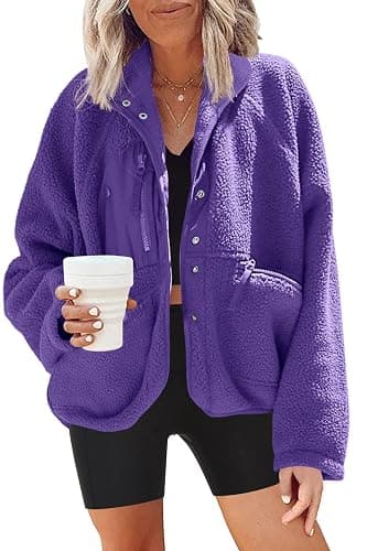 Nirovien Womens Fuzzy Fleece Jacket Button Down Sherpa Coats Casual Winter Warm Outwear with Pockets - Image 1