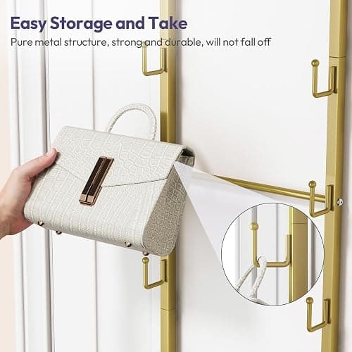SWTYMIKI Over the Door Purse Organizer - Wall Mounted Handbag Organizer with 16 Hooks and Metal Basket, Hanging Purse Storage Rack Holds up to 16 Bags, Bag Rack Can Use As 1/2 Part, for Door, Closet thumbnail 8