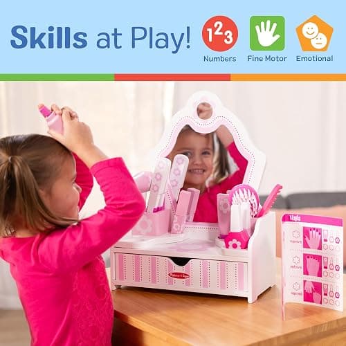 Melissa & Doug Wooden Beauty Salon Play Set, 18-Piece Vanity with Pretend Play Toys, Makeup, Mirror, Accessories & More, Preschool Toys for Girls & Boys Ages 3+ - FSC Certified thumbnail 7