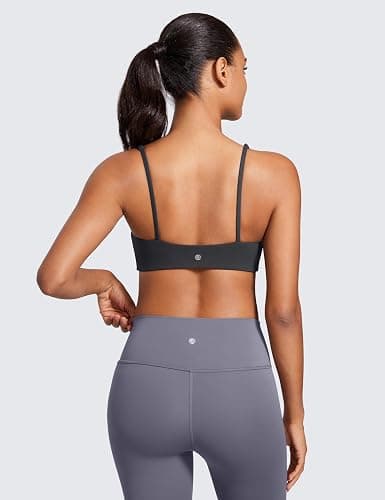 CRZ YOGA Butterluxe Spaghetti Strap Sports Bras for Women - Square Neck Yoga Wireless Low Coverage Padded Cami Crop Top - Medium - Mysterious Grey thumbnail 2