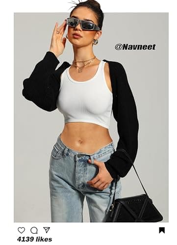 Navneet Women Knit Bolero Shoulder Shrug Sweater Cropped Cardigan | Open Front Long Sleeve Cardigan, Y2K Shoulder Cover Up Top, Arm Sweater, Knitted Bolero Sweater thumbnail 5