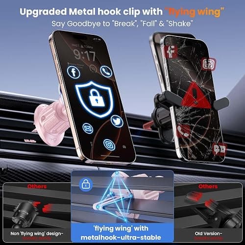 Coneclat for MagSafe Car Mount Magnetic Phone Holder for Car [2025 Upgraded 22X Magnets & Double-Hooks] Phone Holders for Your Car Stand for Dashboard Vent GPS for iPhone 17/16/15/14/13 Android-Pink thumbnail 6