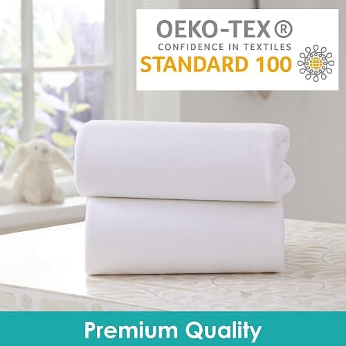 Clair de Lune 2 Pack Jersey Cotton Cot Bed Sheets 70 x 140 cm (White) | Breathable, gentle fabric thumbnail 5