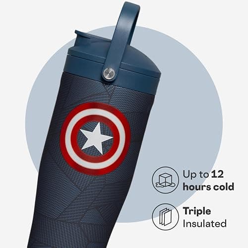 Corkcicle Protein Shaker - Built-In Agitator & Fruit Strainer Lid - 30oz - Captain America thumbnail 4