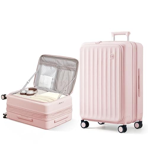 aji 24 Inch Checked Luggage Expandable Top Opening Trunk Luggage with Spinner Wheels, Lightwight Hardside Travel Suitcase for Women Men, Shell Pink - Image 1