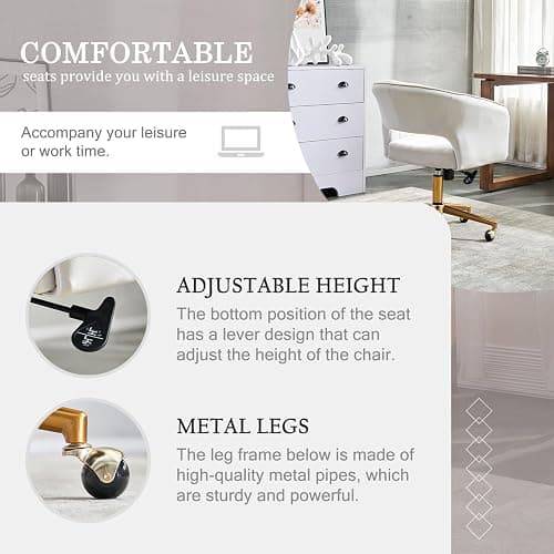 FENFSHE Vanity Chair with Back 360 Swivel Armchair and Gold Base, Criss Cross Chair with Wheels for Vanity Home Office, Living Room, Bedroom and Study (Beige) thumbnail 5