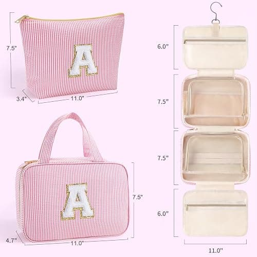 YOOLIFE Stocking Stuffers for Teen Girls Gifts Trendy Stuff - Hanging Initial Toiletry Bag for Women Teen Girls, Gifts for Mom Daughter Sister Friends, Letter E, Pink thumbnail 6