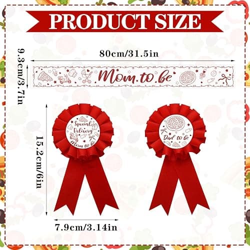 FineCheer Special Delivery Pizza Mom to Be Sash Baby Shower Dad to Be for Baby Shower Party Gender Reveals Party Favors Decorations for Boys and Girls Pregnancy Props Keepsake Gifts thumbnail 3