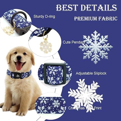 Elegant little tail Christmas Dog Collar, Snow Print Pet Collar Cotton Soft Plastic Buckle Sturdy Puppy Collars Holiday Female or Male Adjustable Collar for Medium Dogs thumbnail 2